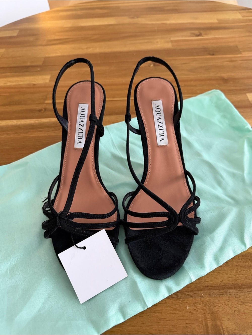 Aquazzura Black Strappy Loop Slingback Heels
